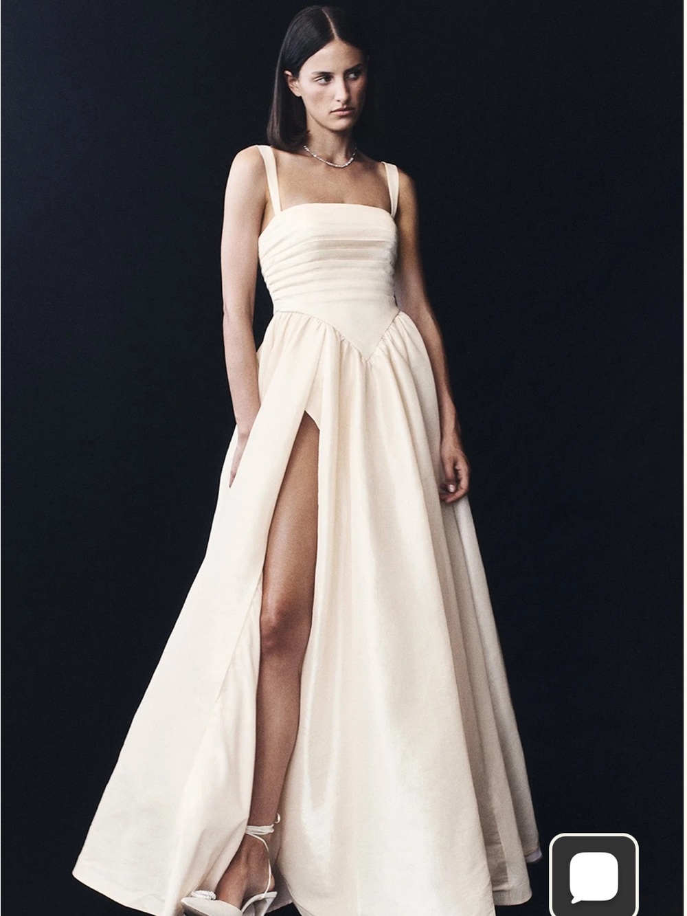 Meshki The CARLA Ruched Gown- Cream A-Line Bridal Gown High Slit-Size XS - Picture 6 of 16